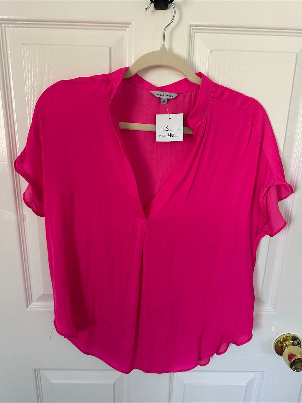 Naked Zebra Hot Pink Short-Sleeve V-Neck Blouse